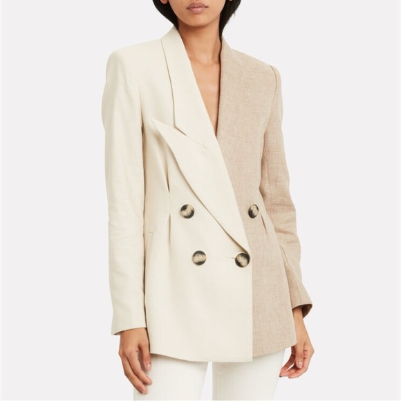 Acler Belvue Linen Blazer Jacket Double Breasted Two Tone Color Block Tan 8 NWOT - Picture 1 of 14